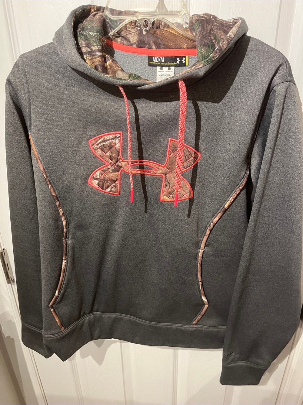 Under Armour Black Hoodie with Camo Accents and Red Trim
